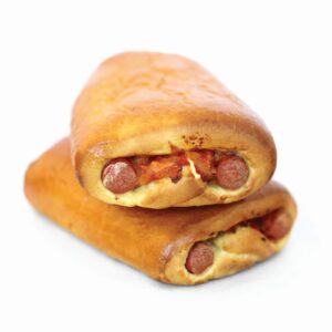 Διπλό Λουκάνικο Μπέικον Brioche, Συσκευασία: 50τμχ 260g, ΣΥΣΤΑΤΙΚΑ: Βούτυρο γάλακτος, λουκάνικο τύπου Φρανκφούρτης, μπέικον, μουστάρδα, σάλτσα τομάτας.