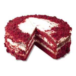 Τούρτα Red Velvet, Συσκευασία: 1τμχ 1kg, ΣΥΣΤΑΤΙΚΑ: Αλεύρι σίτου, κρέμα γάλακτος, κρέμα ζαχαροπλαστικής, φρούτα δάσους.