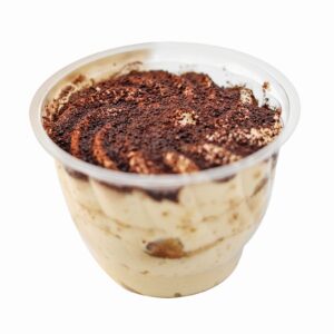 Τιραμισού, Συσκευασία: 27τμχ 160g, ΣΥΣΤΑΤΙΚΑ: Kρασί marsalla, κονιάκ, κρέμα τιραμισού, βανίλια, στιγμιαίος καφές, μπισκότα σαβαγιάρ, κακάο.